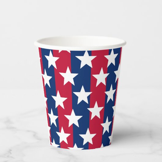 Gobelets En Papier Étoiles et rayures rouges, blanches et bleues 4 ju (Recto)