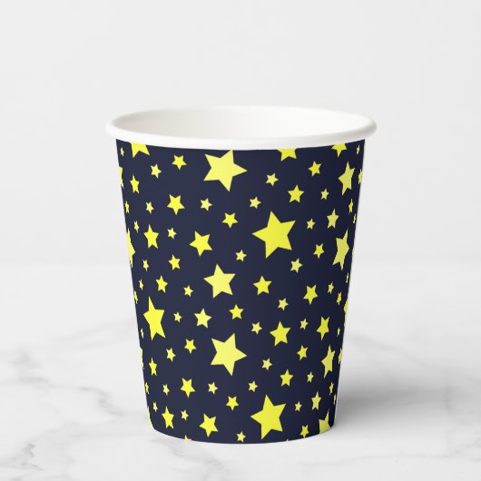 Gobelets En Papier Etoiles jaunes et Motif bleu foncé (Verso)