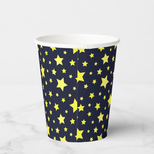 Gobelets En Papier Etoiles jaunes et Motif bleu foncé (Droite)