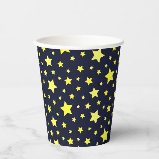 Gobelets En Papier Etoiles jaunes et Motif bleu foncé (Recto)