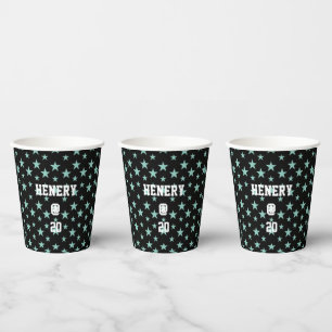 Gobelets En Papier Étoiles mystiques bleu-vert et fond noir