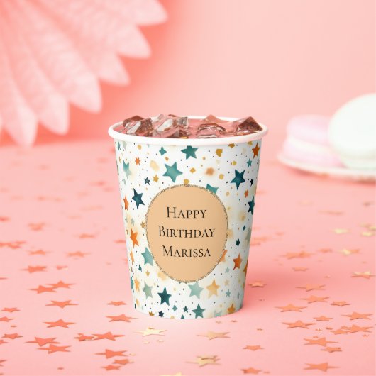 Gobelets En Papier Étoiles Tangerines Turquoise (Insitu)