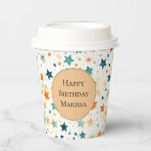 Gobelets En Papier Étoiles Tangerines Turquoise (Recto)