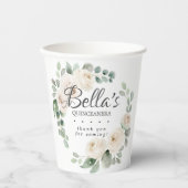 Gobelets En Papier Eucalyptus Blanc Floral Quinceanera Merci (Recto)