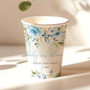 Gobelets En Papier Eucalyptus bleu fleuri bébé dans baby shower fleur