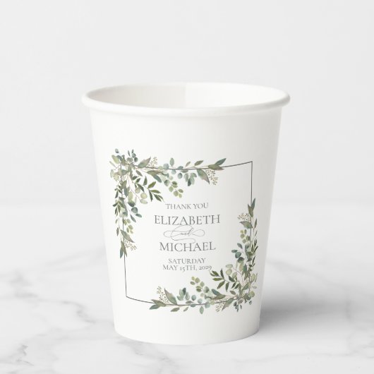 Gobelets En Papier Eucalyptus Botanique Sage Vert Mariage Coupes de p (Gauche)