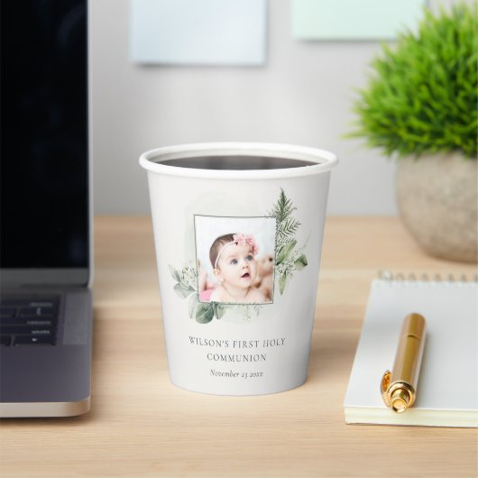 Gobelets En Papier Eucalyptus Fern Foliage Photo Première Communion S (Insitu)