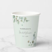 Gobelets En Papier Éucalyptus Feuille Script Fête des mariées minimal (Recto)