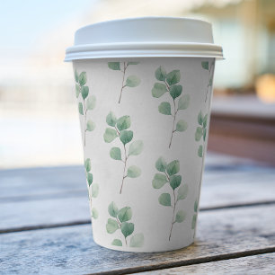 Gobelets En Papier Eucalyptus Motif vert