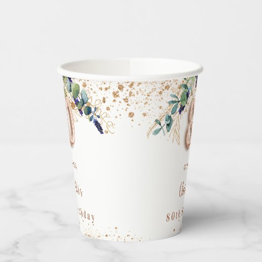 Gobelets En Papier Eucalyptus nom de la parties scintillant 80e anniv (Gauche)