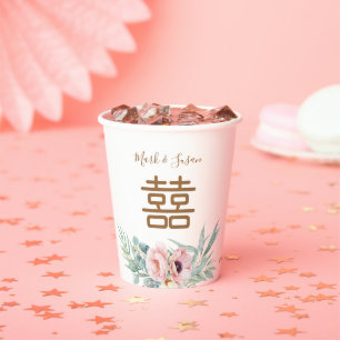 Gobelets En Papier Eucalyptus Peonies Double Mariage du bonheur