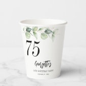 Gobelets En Papier Eucalyptus Verdure Aquarelle 75e anniversaire (Verso)