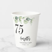 Gobelets En Papier Eucalyptus Verdure Aquarelle 75e anniversaire (Recto)
