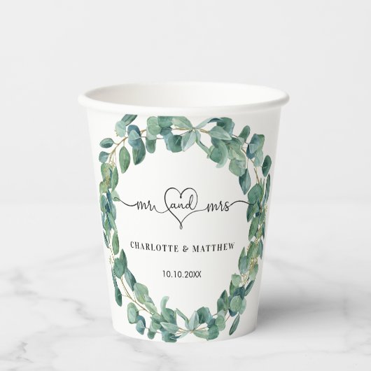 Gobelets En Papier Eucalyptus verdure m mme coeur mariage (Recto)