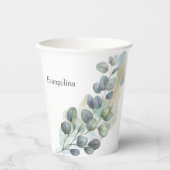 Gobelets En Papier Eucalyptus Vert feuillage Aquarelle (Recto)