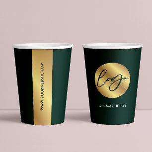 Gobelets En Papier Événement d'entreprise vert et or Logo Marque de l