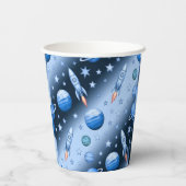 Gobelets En Papier Externe Space Adventure Rocket et Planet Blue (Verso)