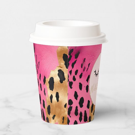 Gobelets En Papier Eyelashes Girls rose Glam Black Gold Leopard (Droite)