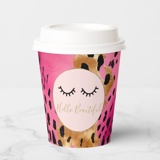 Gobelets En Papier Eyelashes Girls rose Glam Black Gold Leopard (Recto)