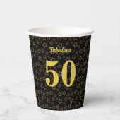 Gobelets En Papier Fabuleux 50 Anniversaire et étoiles en noir (Verso)