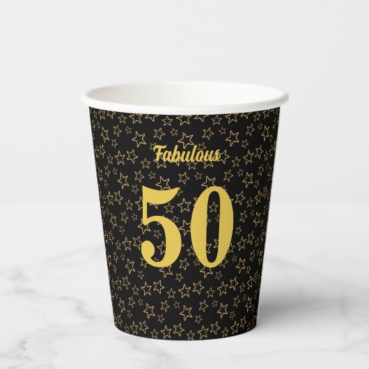 Gobelets En Papier Fabuleux 50 Anniversaire et étoiles en noir (Verso)