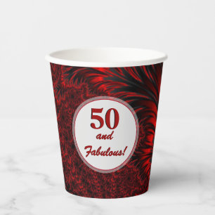 Gobelets En Papier Fabuleux 50 Glamour rouge brillant fractal Anniver