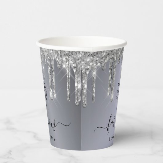 Gobelets En Papier Fabuleux anniversaire argent nom parties scintilla (Droite)