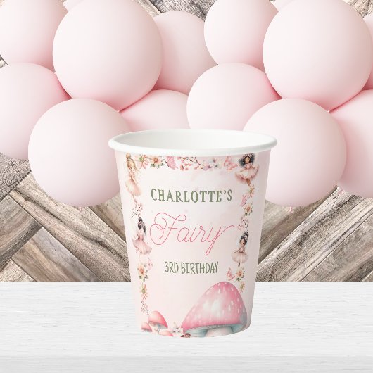 Gobelets En Papier Fairy First Mushroom House Pink Birthday Paper cup