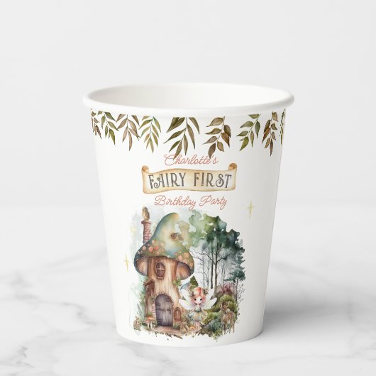 Gobelets En Papier Fairy First Woodland Animaux Champignons 1er anniv (Verso)