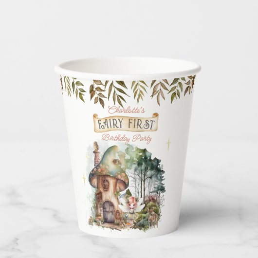 Gobelets En Papier Fairy First Woodland Animaux Champignons 1er anniv (Recto)