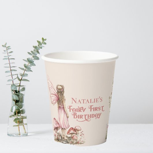 Gobelets En Papier Fairy Premier anniversaire fête Blush rose Personn