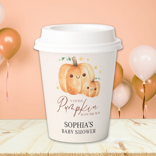Gobelets En Papier Fall Baby Shower – "A Little Pumpkin" Soft Orange