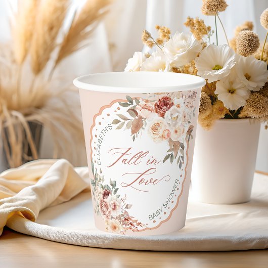 Gobelets En Papier Fall in Love Boho Floral Baby Shower Paper Cups