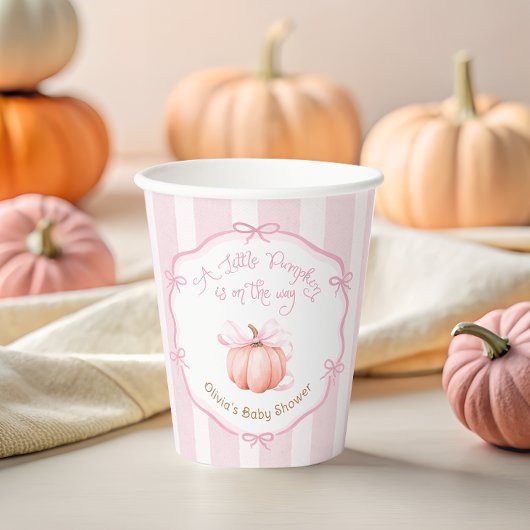 Gobelets En Papier Fall Little Pumpkin Pink Bow Floral Baby Shower 