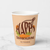 Gobelets En Papier Famille Artiste Thanksgiving Turquie Brown & Orang (Verso)