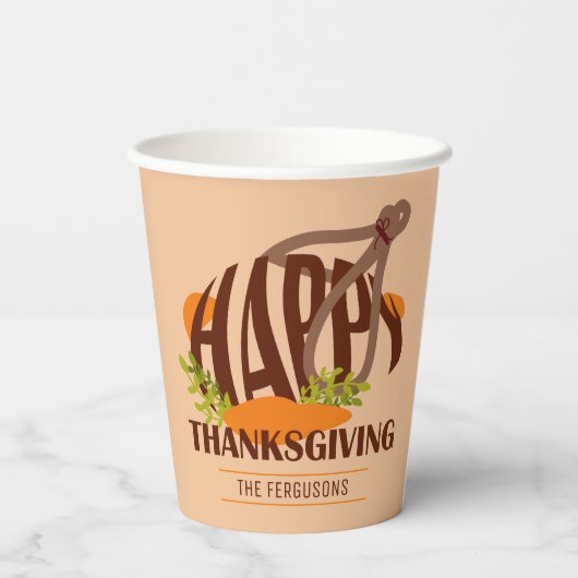 Gobelets En Papier Famille Artiste Thanksgiving Turquie Brown & Orang (Verso)