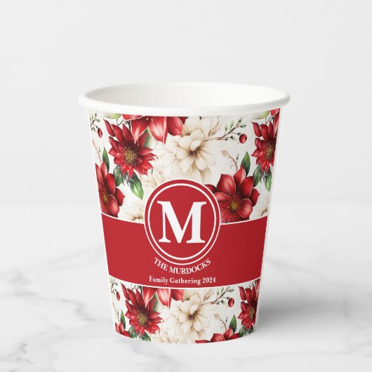 Gobelets En Papier Famille de fleurs rouges Rassembler papier Coupe M (Recto)