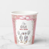 Gobelets En Papier Famille d'oies soyeux rose & bow 1er anniversaire (Recto)