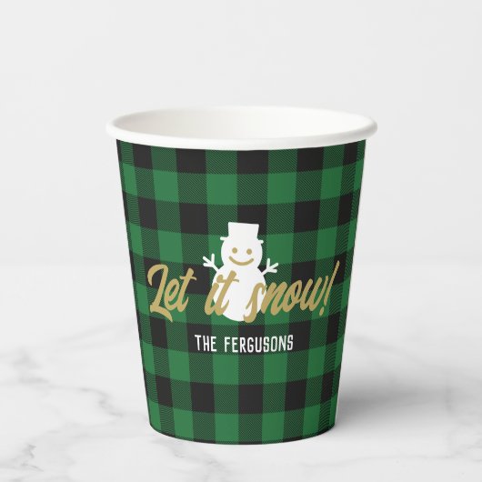Gobelets En Papier Famille Laisser neiger Noël Vert Buffle Plaid (Verso)