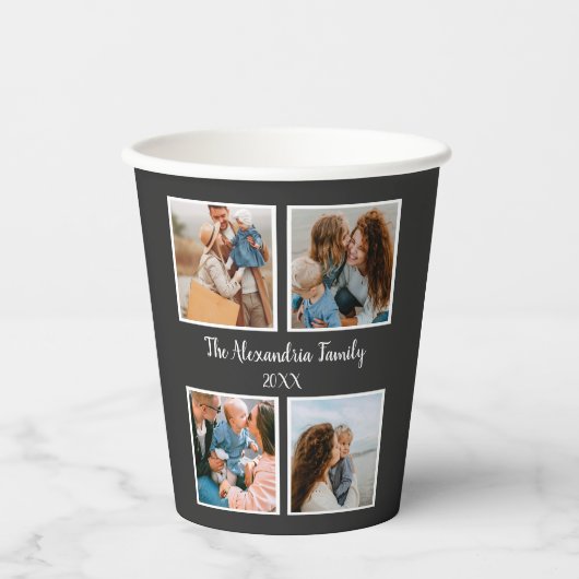 Gobelets En Papier Famille personnalisée 4 photo collage modèle (Recto)
