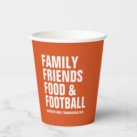 Gobelets En Papier Familles amis nourriture football orange Thanksgiv (Recto)