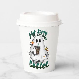 Gobelets En Papier Fantôme de café - "Mais d'abord... café"