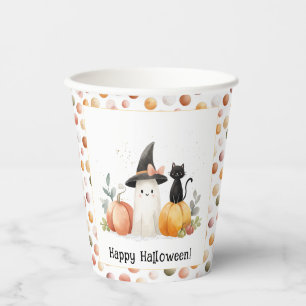 Gobelets En Papier Fantôme Fantaisiste et Chat Noir Halloween
