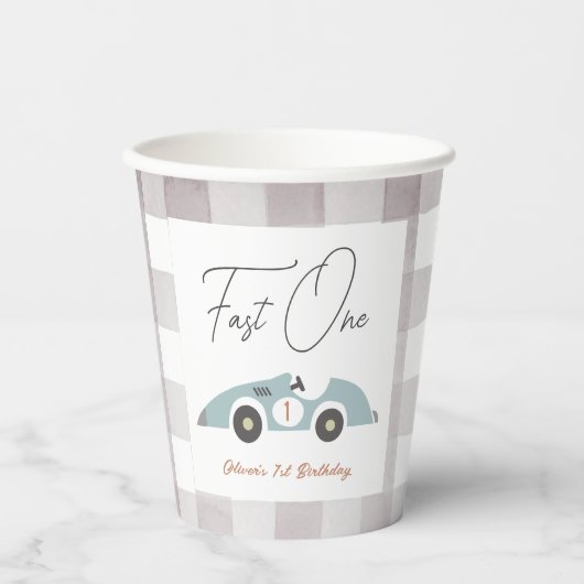 Gobelets En Papier Fast One Blue Race Car Boy 1er anniversaire (Recto)