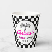 Gobelets En Papier Fast ONE Pink Black White Race Car Flags Birthday  (Recto)
