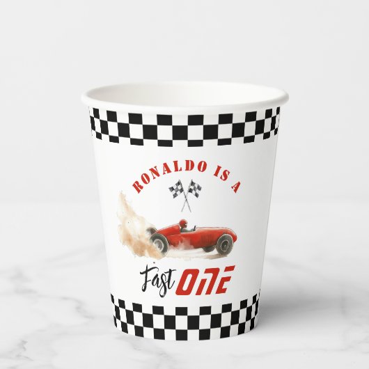 Gobelets En Papier Fast One Red race car Garçon 1er anniversaire (Verso)