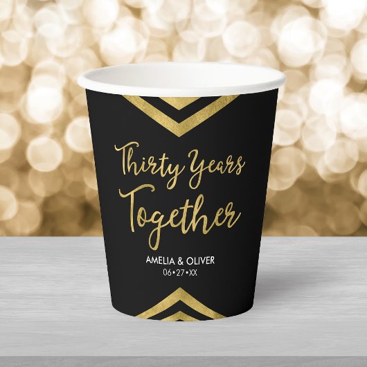Gobelets En Papier Faux Gold Chevron 30e fête anniversaire moderne
