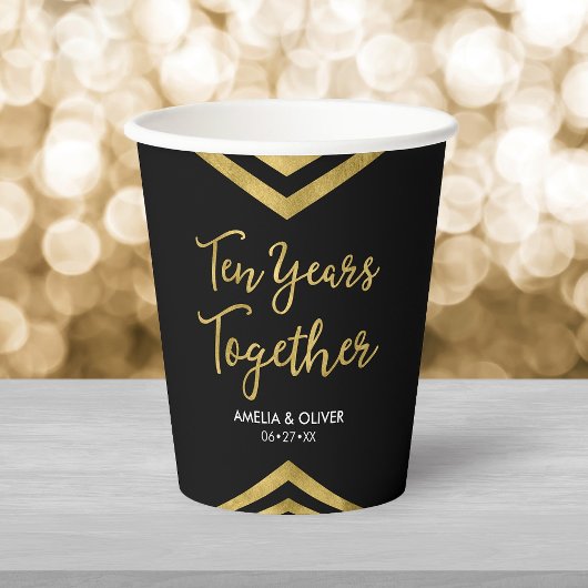 Gobelets En Papier Faux Gold Chevron fête 10e anniversaire moderne