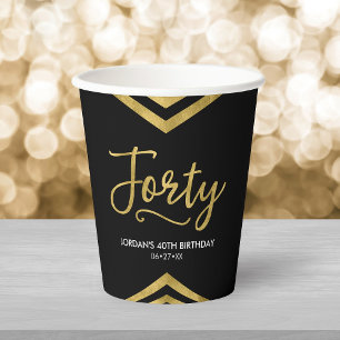 Gobelets En Papier Faux Gold Chevron Géométrique 40e anniversaire