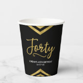 Gobelets En Papier Faux Gold Chevron Géométrique 40e anniversaire (Recto)